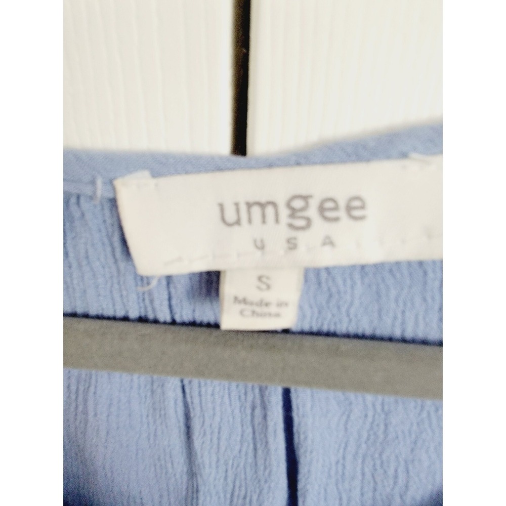 Umgee S Boho Floral Embroidered Pom Pom Trim Tunic Top Blue Small A3096 - Picture 8 of 13